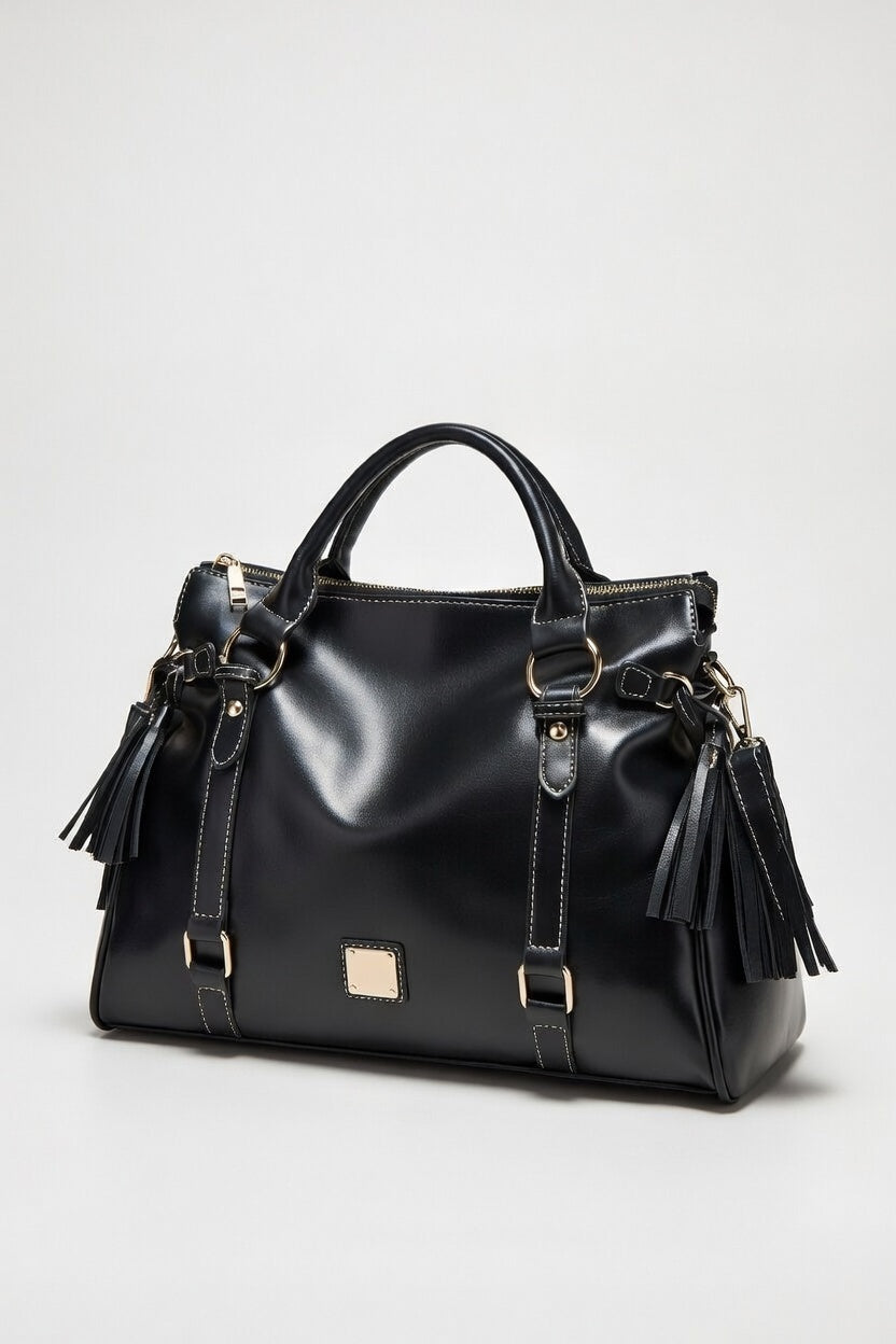 The Tassel Handbag — PU Leather Large Handbag with Tassel Detail