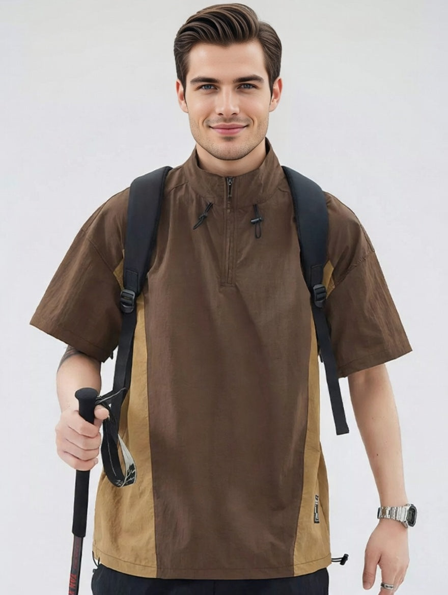 Feletin Luxe Men's Color Block Buttoned Pullover Shirt | Violet & Brown | Sizes M–4XL 2