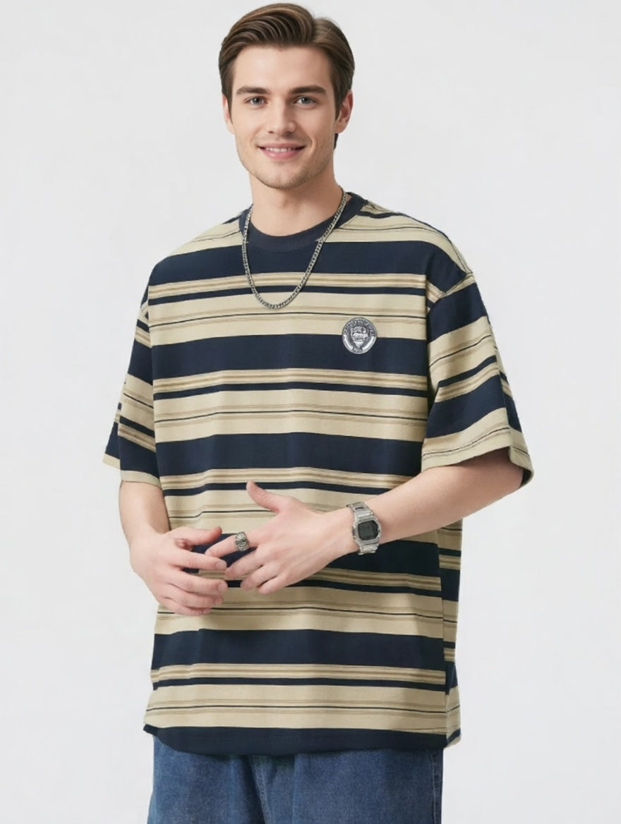 The Brew Stripe Tee — Men's Oversized Striped Crew Neck in Two Tones 2