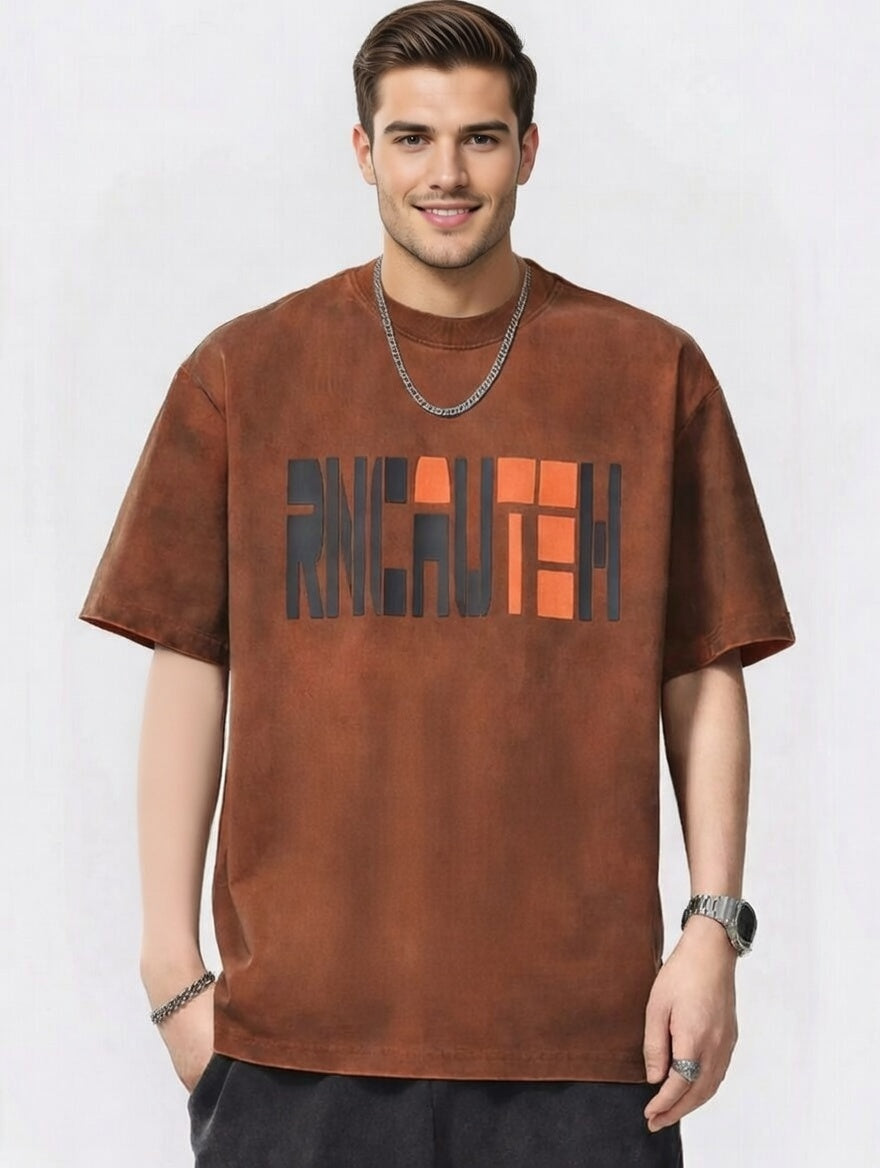 Feletin Luxe Men's Cotton-Blend Short-Sleeve Round-Neck T-Shirt | Persimmon & Grape Purple | M–3XL 2