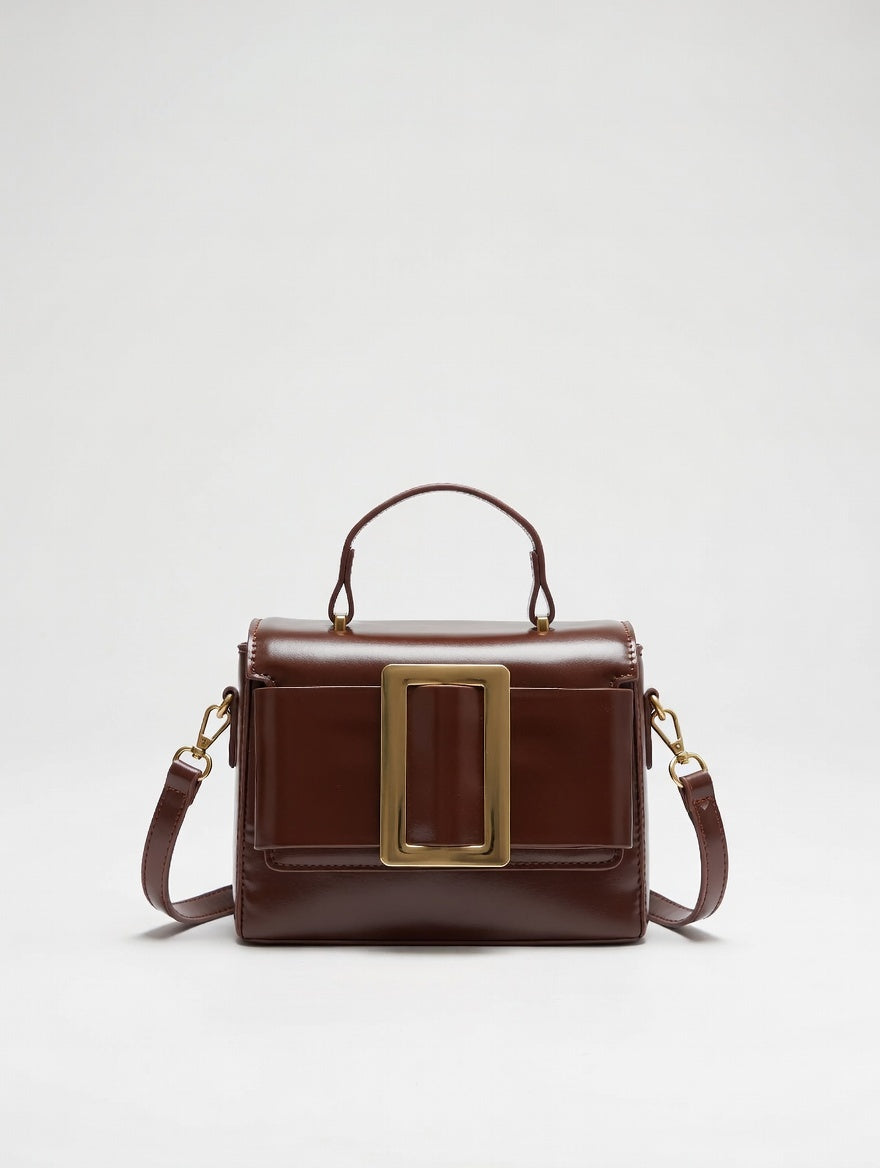 The Buckle Mini Crossbody — Buckle-Decor PU Leather Mini Crossbody Bag