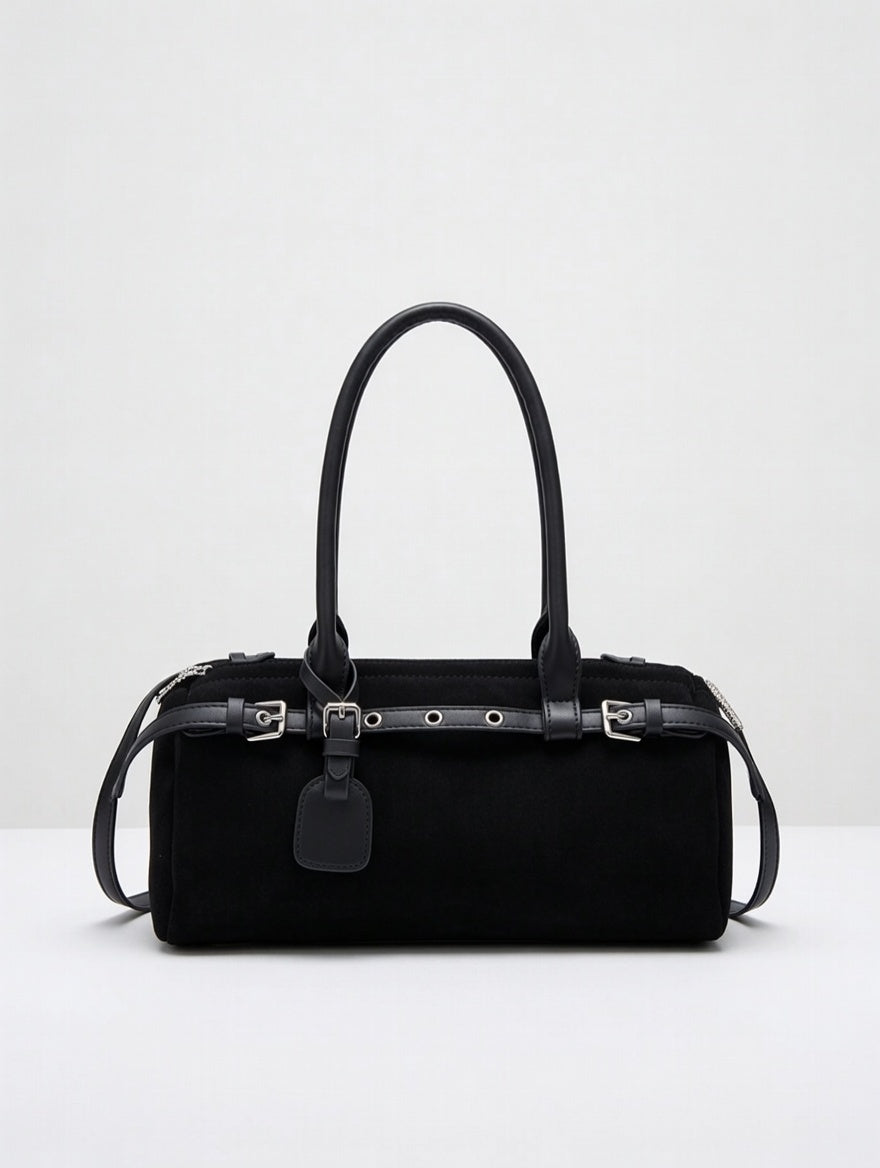 The Buckle Shoulder Bag — PU Leather & Suede Medium